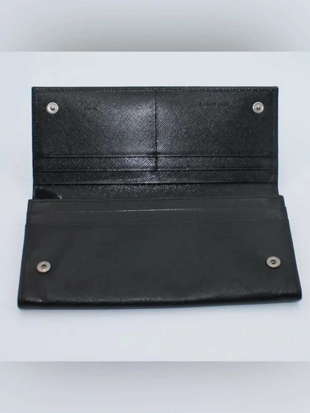 Prada Enamel Triangle Logo Saffiano Leather Continental Flap Wallet Black